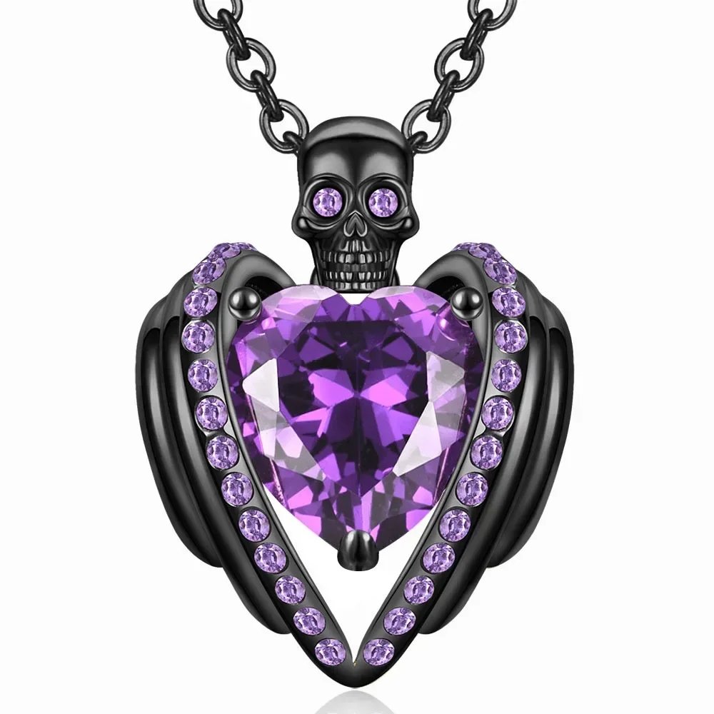 Skull Black Heart Purple Red Angel Wing Crystal Zircon Women's  Pendant Necklaces Mother's Day Halloween Christmas Jewelry