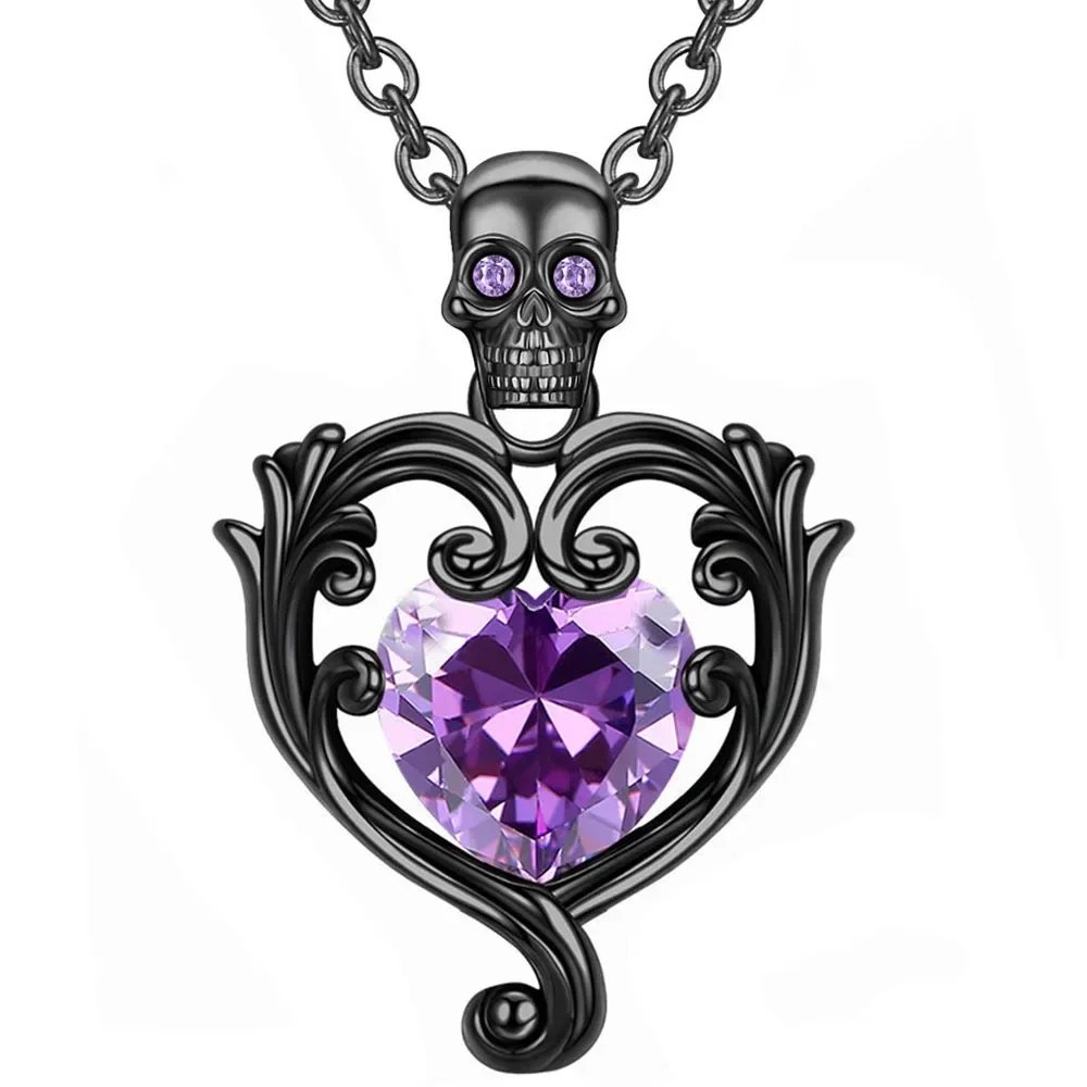 Skull Black Heart Purple Red Angel Wing Crystal Zircon Women's  Pendant Necklaces Mother's Day Halloween Christmas Jewelry