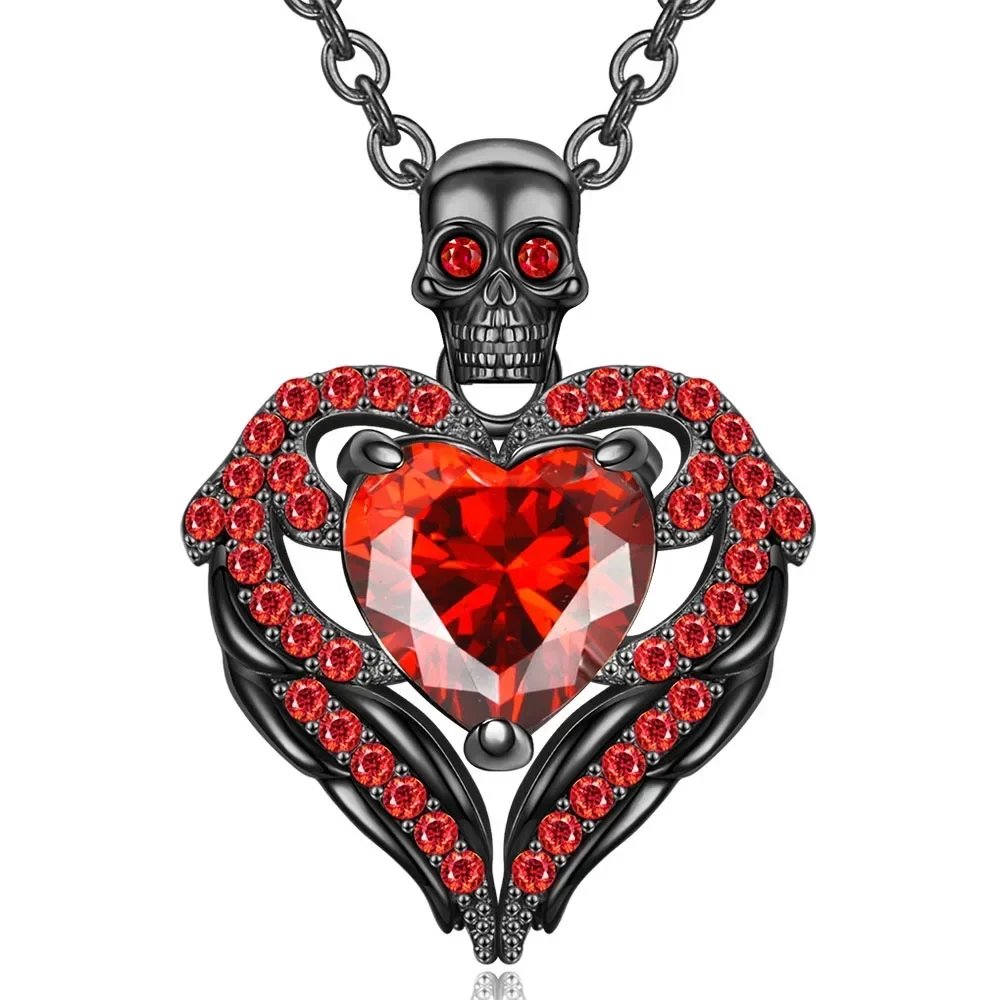 Skull Black Heart Purple Red Angel Wing Crystal Zircon Women's  Pendant Necklaces Mother's Day Halloween Christmas Jewelry