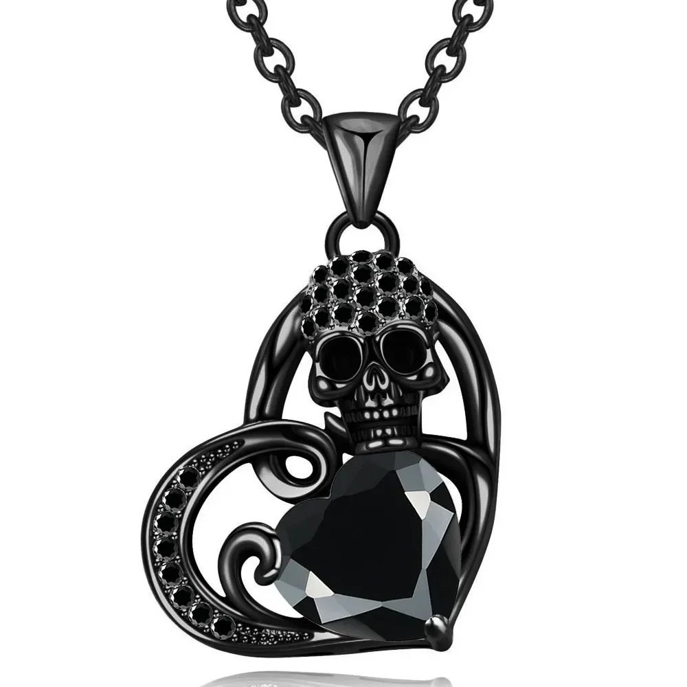 Skull Black Heart Purple Red Angel Wing Crystal Zircon Women's  Pendant Necklaces Mother's Day Halloween Christmas Jewelry
