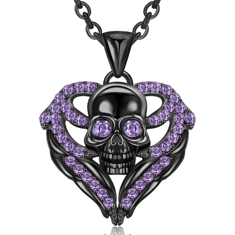 Skull Black Heart Purple Red Angel Wing Crystal Zircon Women's  Pendant Necklaces Mother's Day Halloween Christmas Jewelry