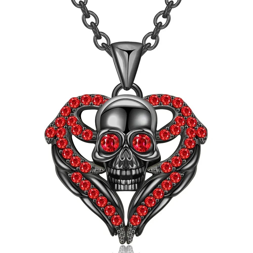 Skull Black Heart Purple Red Angel Wing Crystal Zircon Women's  Pendant Necklaces Mother's Day Halloween Christmas Jewelry