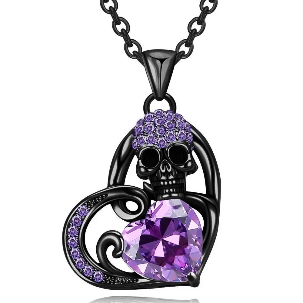 Skull Black Heart Purple Red Angel Wing Crystal Zircon Women's  Pendant Necklaces Mother's Day Halloween Christmas Jewelry