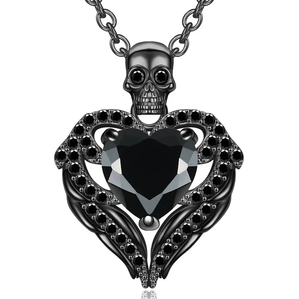 Skull Black Heart Purple Red Angel Wing Crystal Zircon Women's  Pendant Necklaces Mother's Day Halloween Christmas Jewelry
