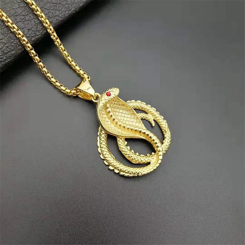 Hip Hop Iced Out CZ Cobra Snake Pendant Necklace For Women Men Gold Color Stainless Steel Animal Jewelry Gift Dropshipping