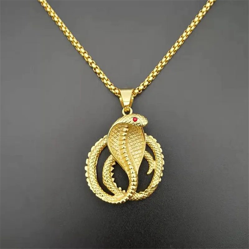 Hip Hop Iced Out CZ Cobra Snake Pendant Necklace For Women Men Gold Color Stainless Steel Animal Jewelry Gift Dropshipping