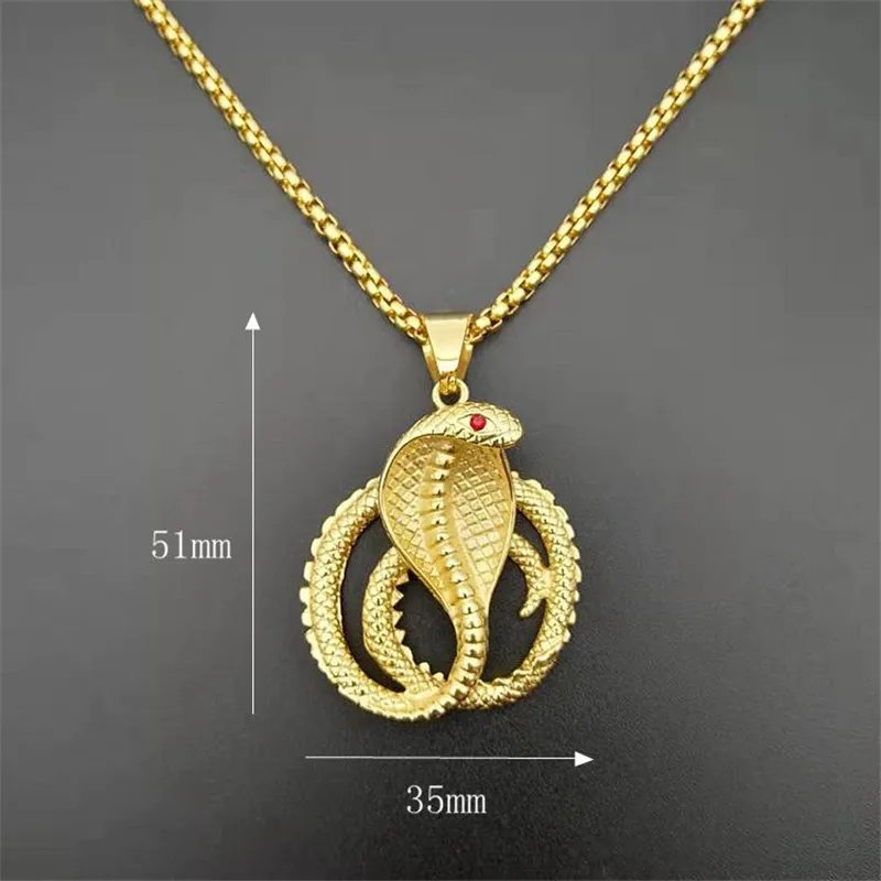 Hip Hop Iced Out CZ Cobra Snake Pendant Necklace For Women Men Gold Color Stainless Steel Animal Jewelry Gift Dropshipping