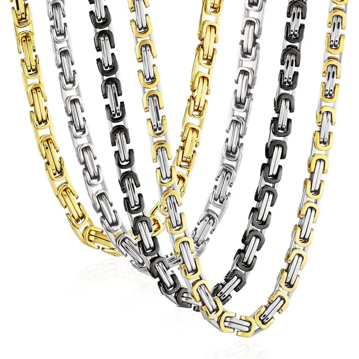Heavy Byzantine Long Chain Necklaces Stainless Steel Strong Thick Link Chain Necklace Hip Hop Punk Male Jewelry for Men Rapper