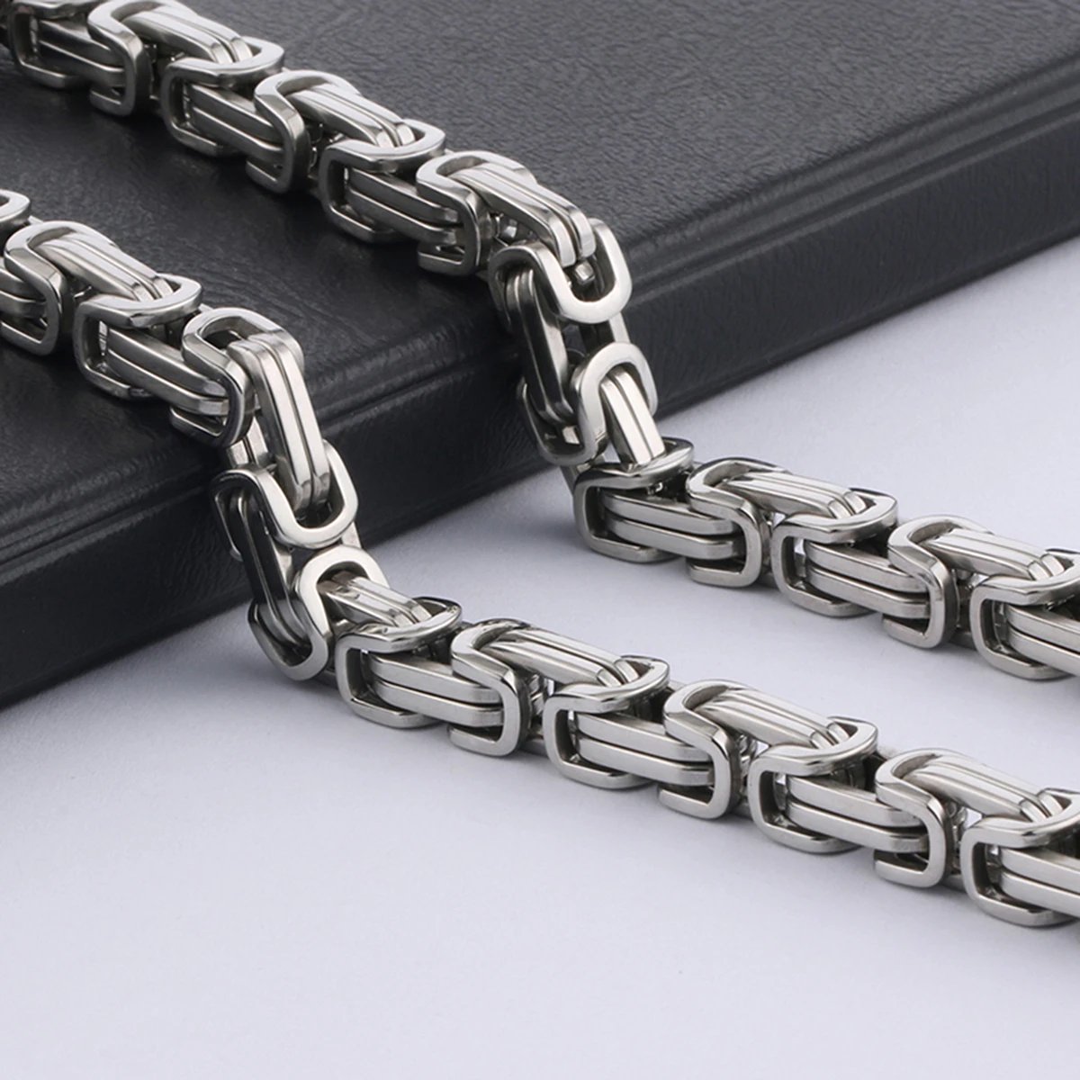 Heavy Byzantine Long Chain Necklaces Stainless Steel Strong Thick Link Chain Necklace Hip Hop Punk Male Jewelry for Men Rapper