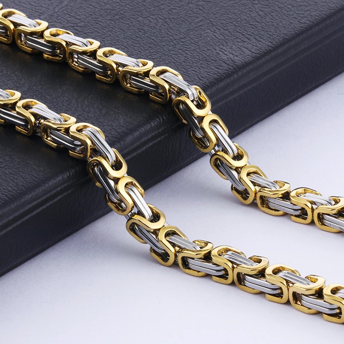 Heavy Byzantine Long Chain Necklaces Stainless Steel Strong Thick Link Chain Necklace Hip Hop Punk Male Jewelry for Men Rapper