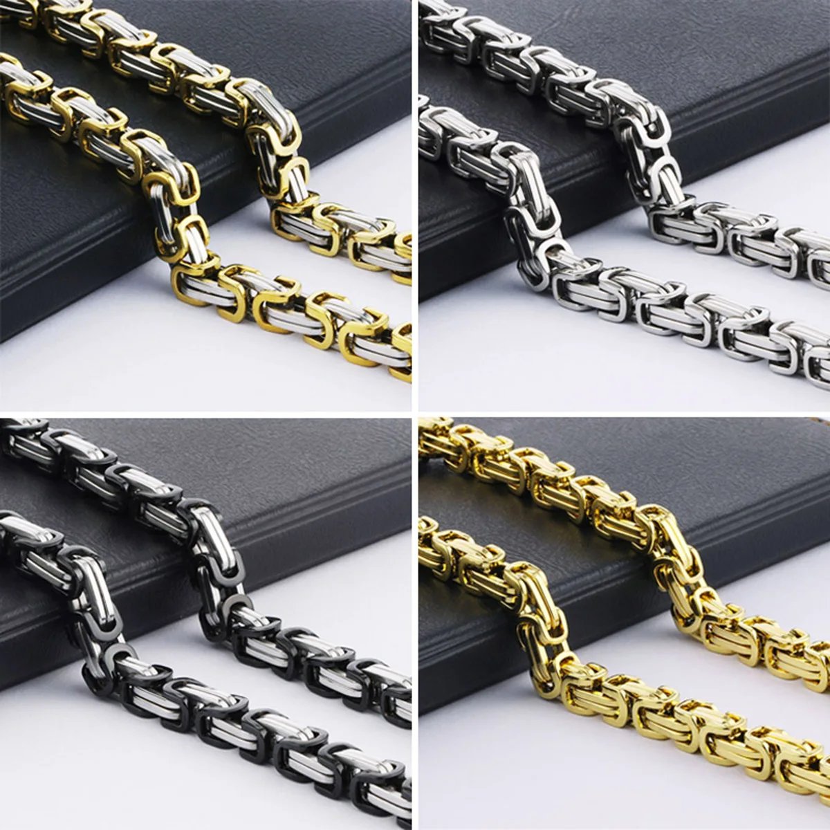 Heavy Byzantine Long Chain Necklaces Stainless Steel Strong Thick Link Chain Necklace Hip Hop Punk Male Jewelry for Men Rapper