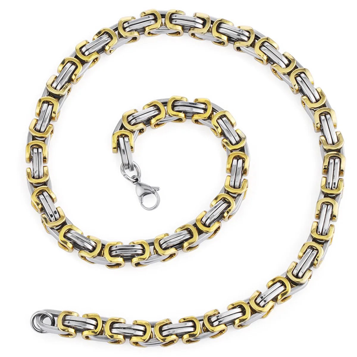 Heavy Byzantine Long Chain Necklaces Stainless Steel Strong Thick Link Chain Necklace Hip Hop Punk Male Jewelry for Men Rapper
