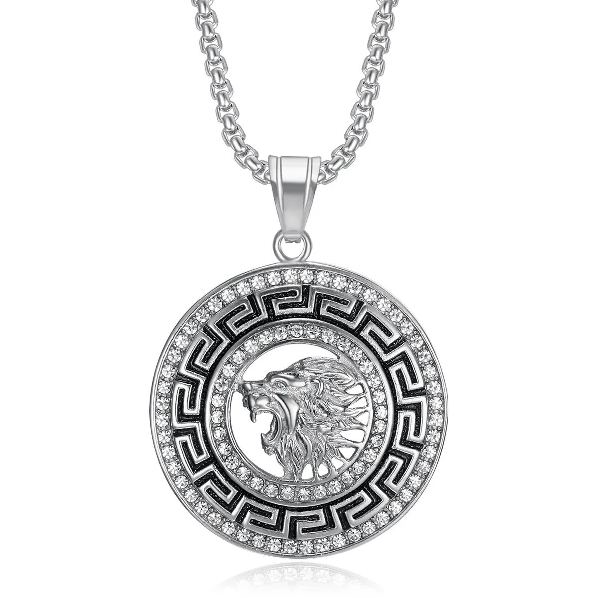 Hip Hop Lion Stainless Steel Gold Plated Zircon Lion Pendant Necklace Men's Pendant Gift Jewelry Stylish Round Accessories