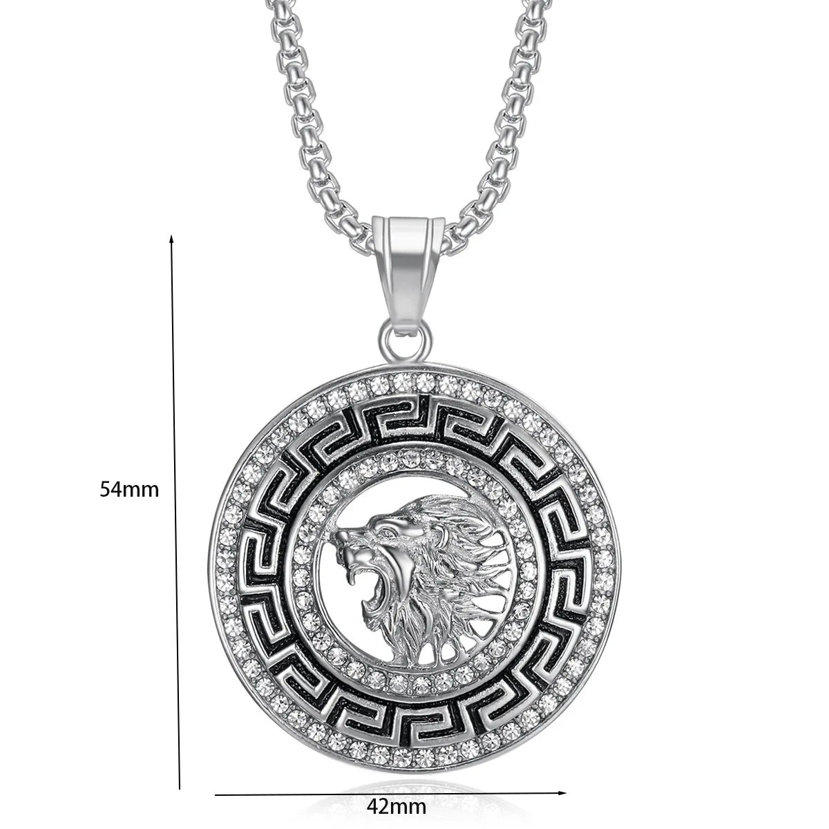 Hip Hop Lion Stainless Steel Gold Plated Zircon Lion Pendant Necklace Men's Pendant Gift Jewelry Stylish Round Accessories