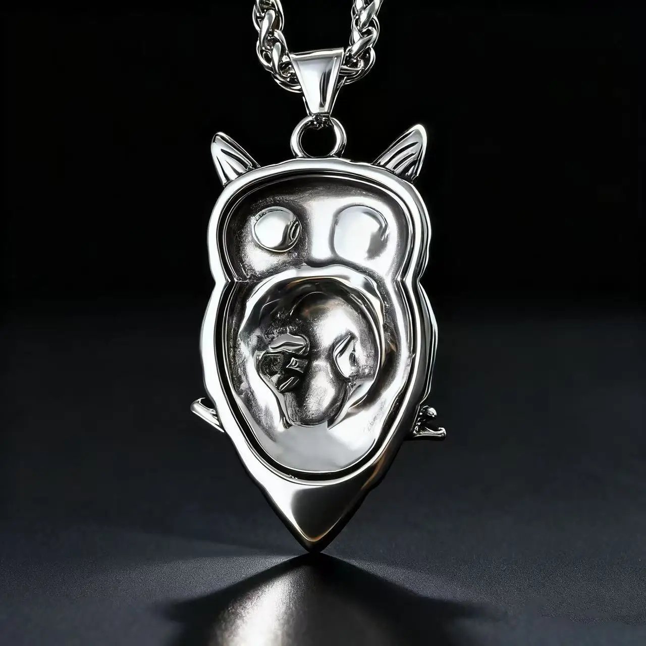 HNSP 316L Stainless Steel Owl Skull Pendant Necklace For Men Punk Gothic Style Halloween Jewelry Accessory Gift