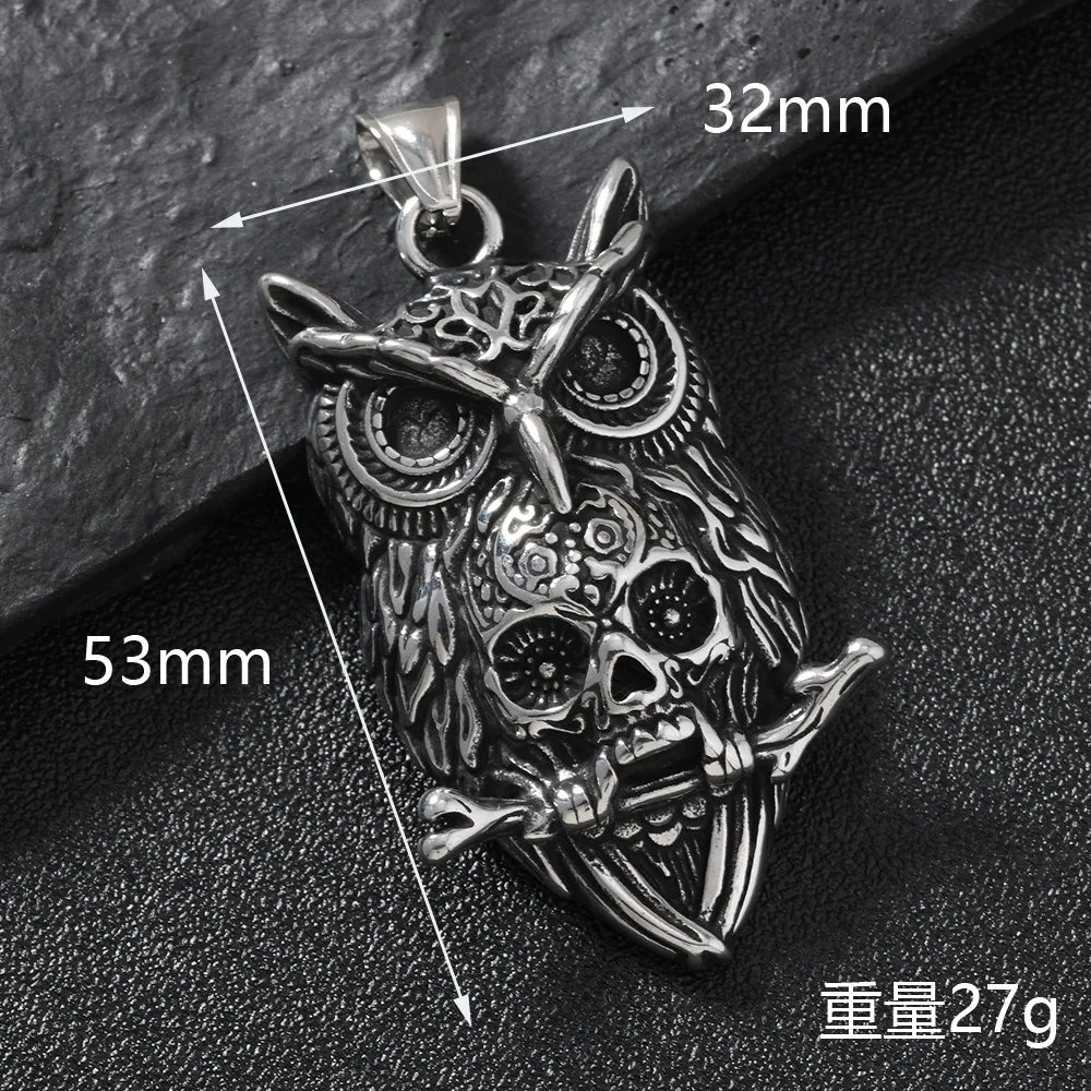 HNSP 316L Stainless Steel Owl Skull Pendant Necklace For Men Punk Gothic Style Halloween Jewelry Accessory Gift