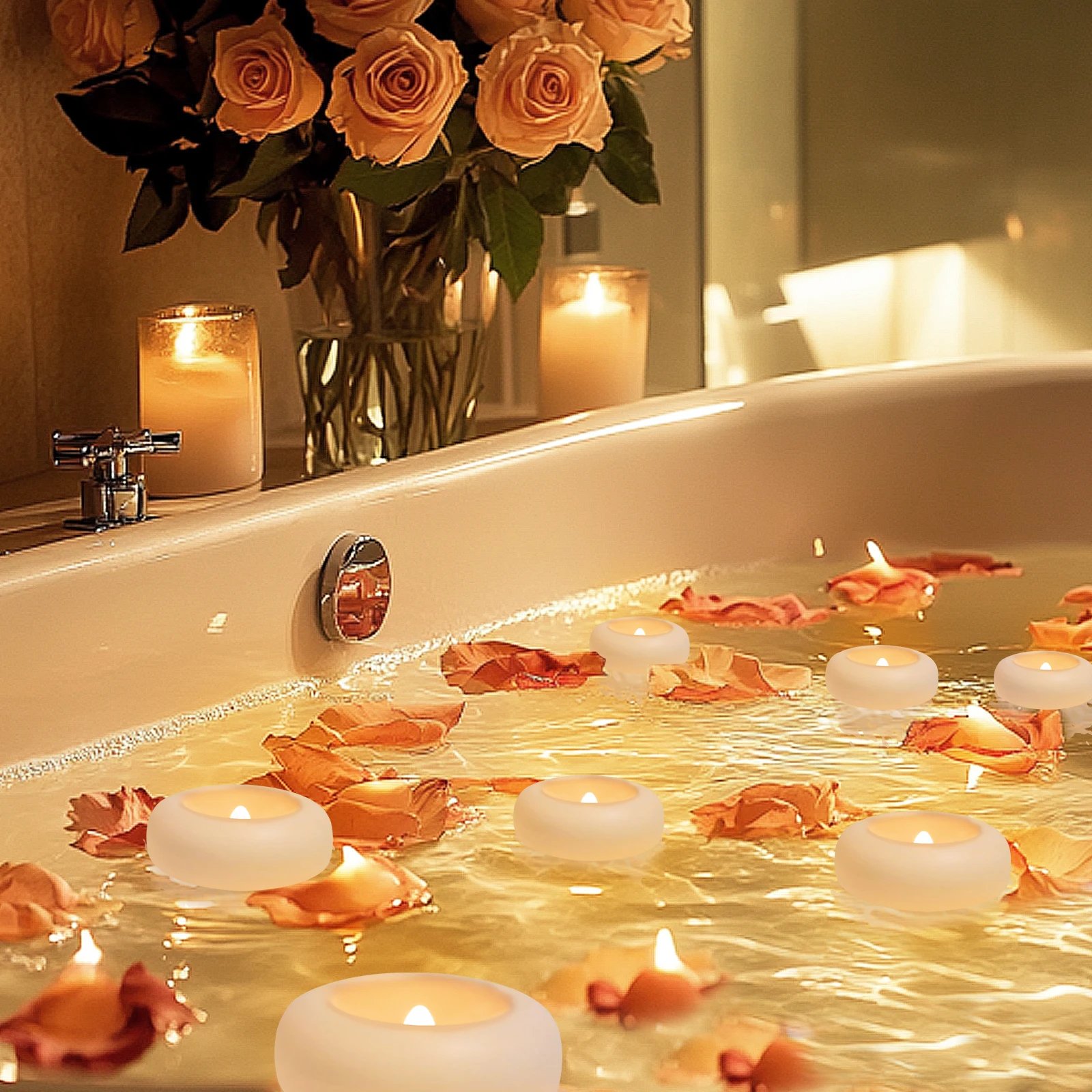 12/24 Pack Waterproof Flameless Floating Tealights Candle Electric Flickering LED Candles For Wedding Party Pool&SPA Home Decor