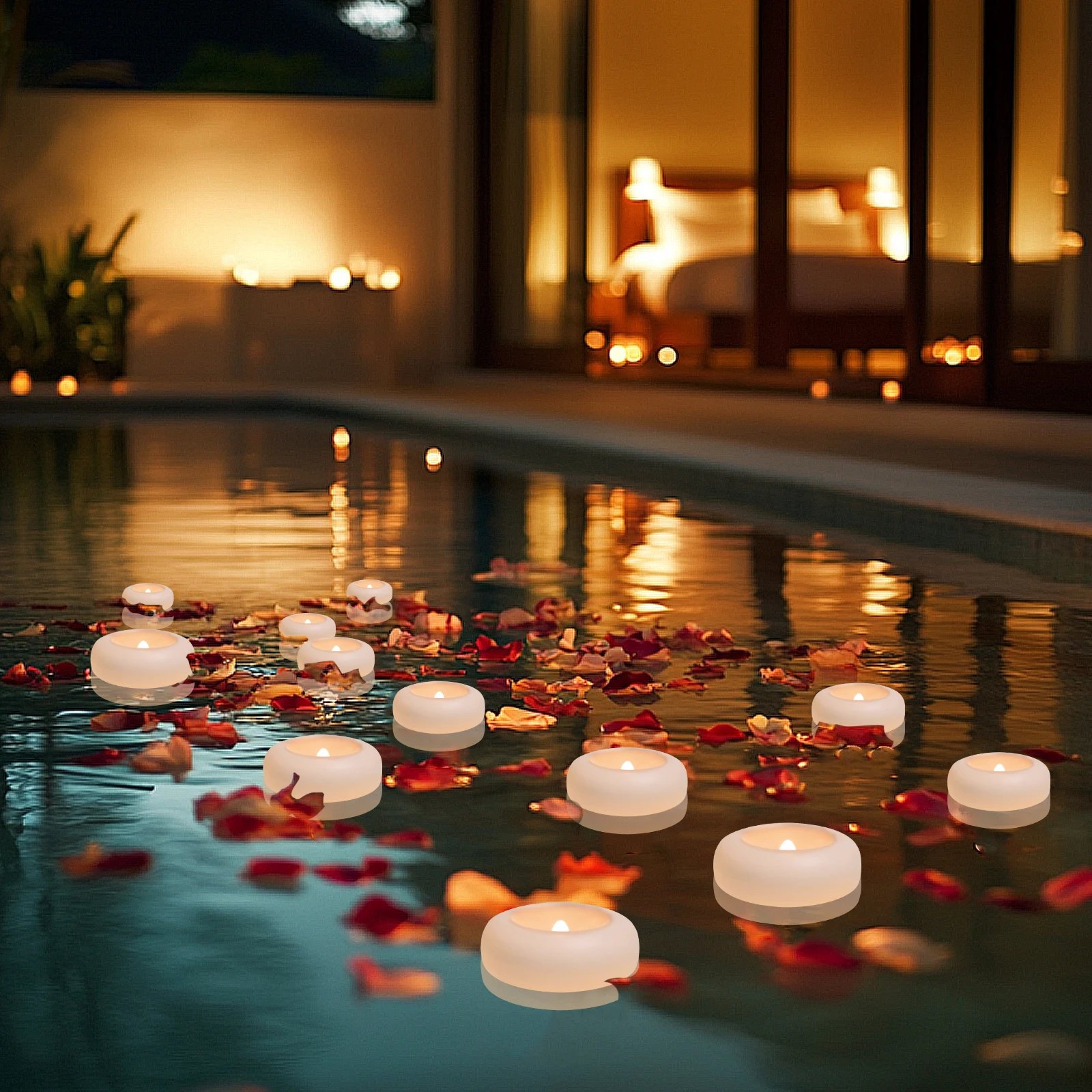 12/24 Pack Waterproof Flameless Floating Tealights Candle Electric Flickering LED Candles For Wedding Party Pool&SPA Home Decor