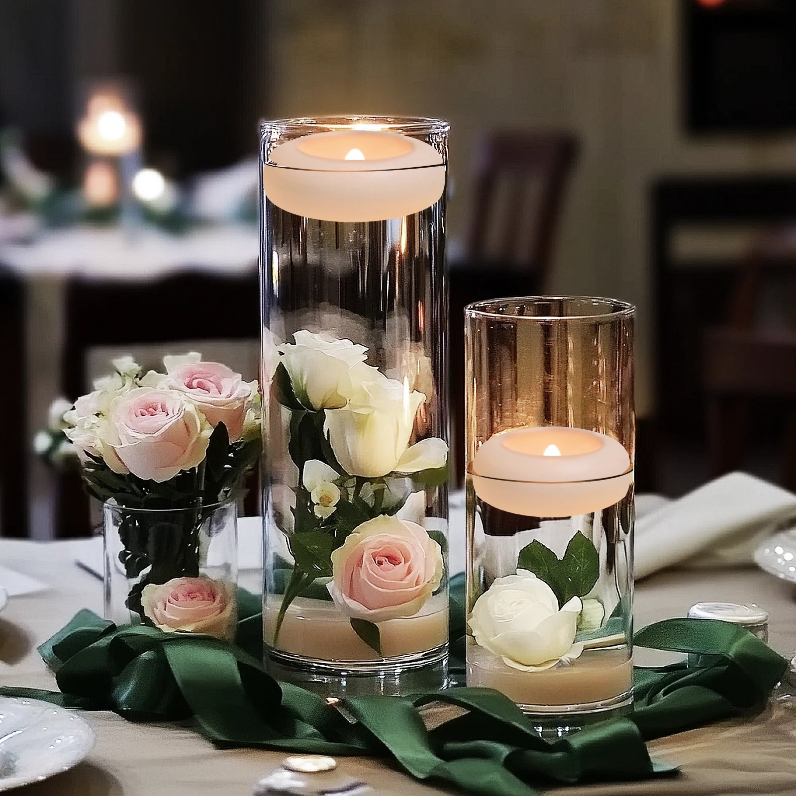 12/24 Pack Waterproof Flameless Floating Tealights Candle Electric Flickering LED Candles For Wedding Party Pool&SPA Home Decor