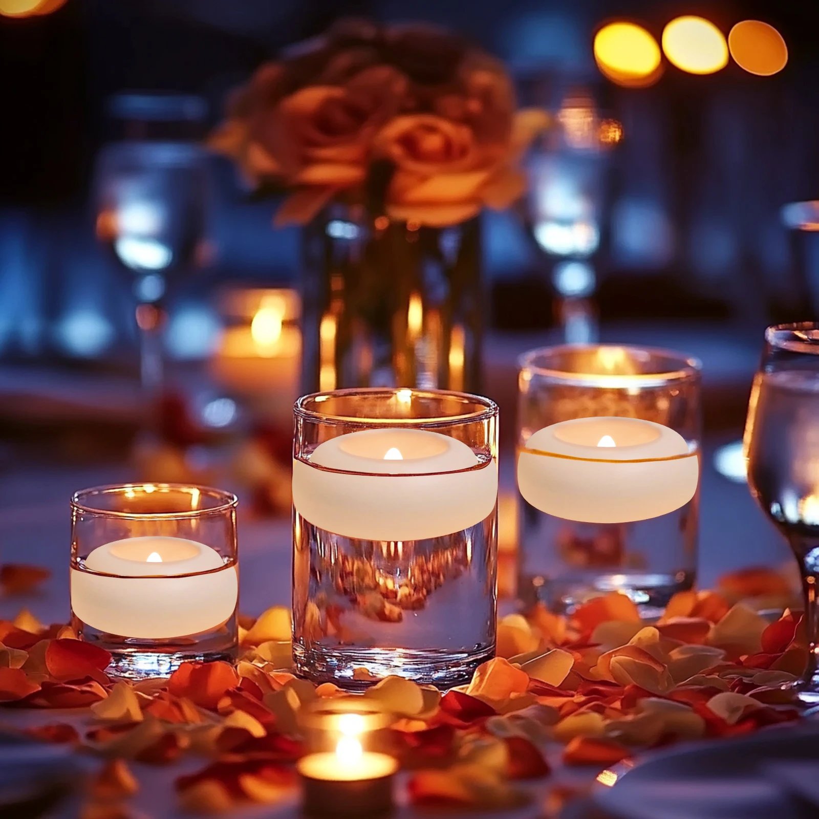 12/24 Pack Waterproof Flameless Floating Tealights Candle Electric Flickering LED Candles For Wedding Party Pool&SPA Home Decor