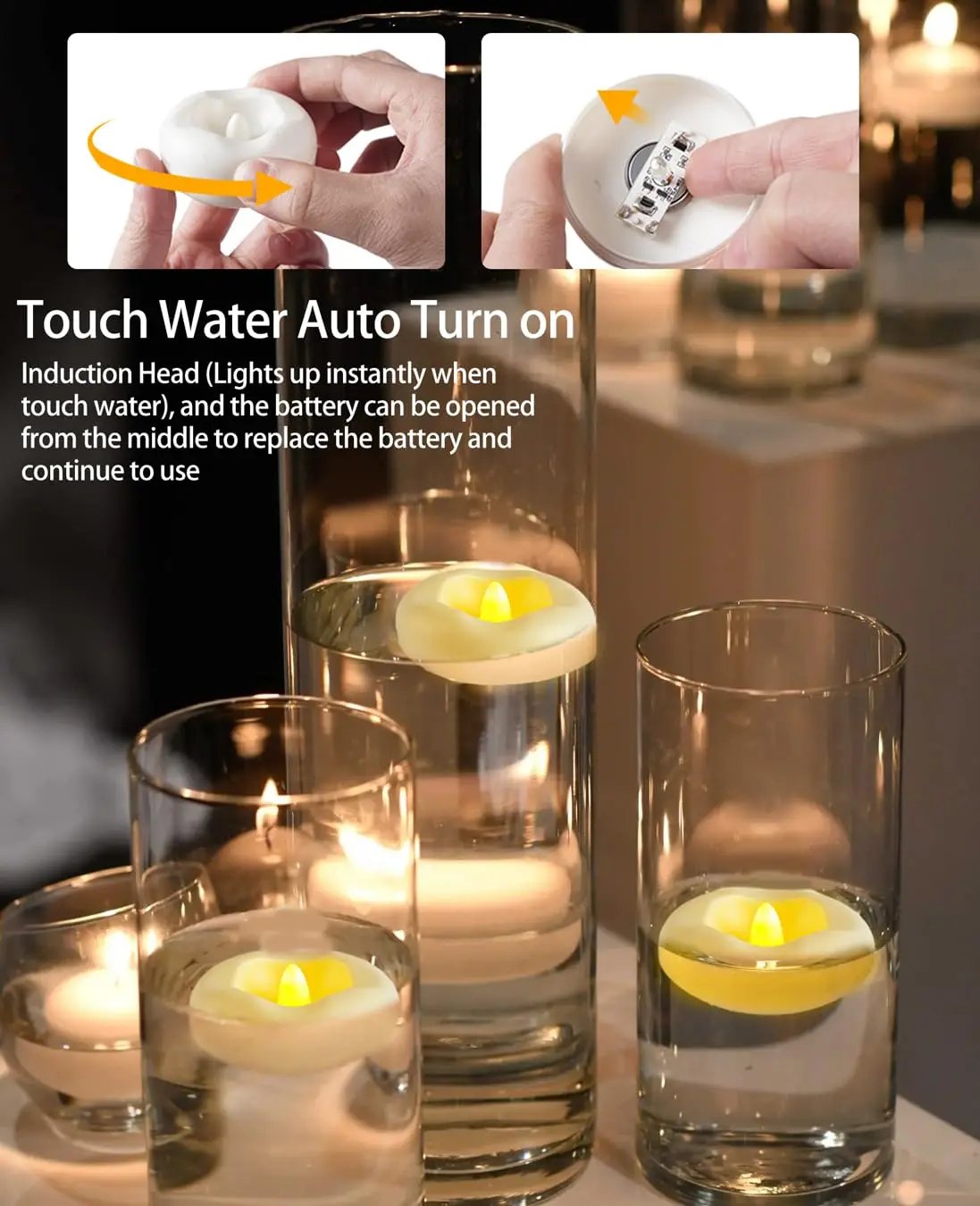 12-100PCS Flameless Floating Candles for Centerpieces Wedding LED Tealight 5.5/7.5CM Battery Operate Float Candle Pool Spa Decor