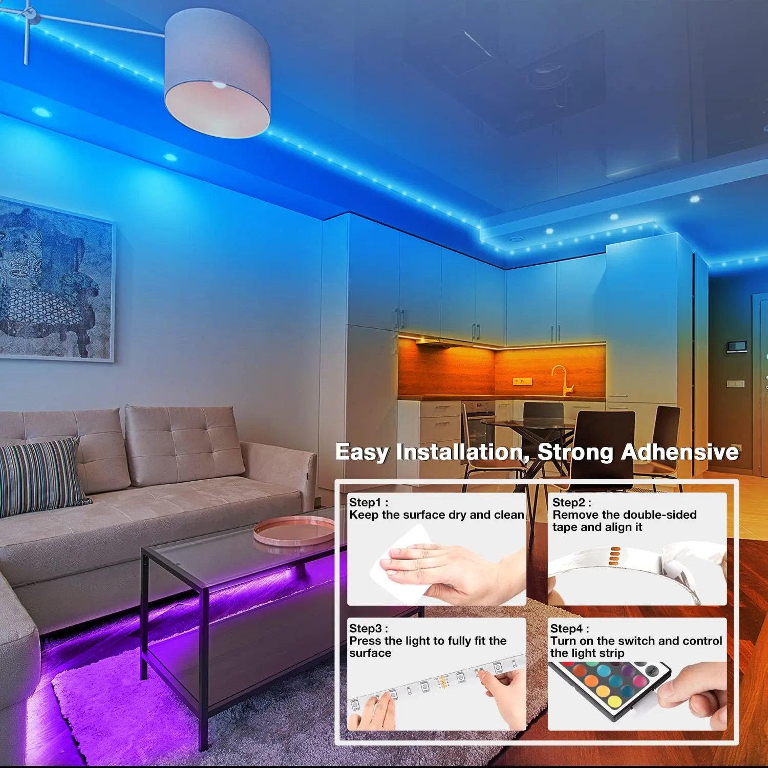 100ft led Strip Lights Tape Lights with Remote Bluetooth Smart App 5050 ...